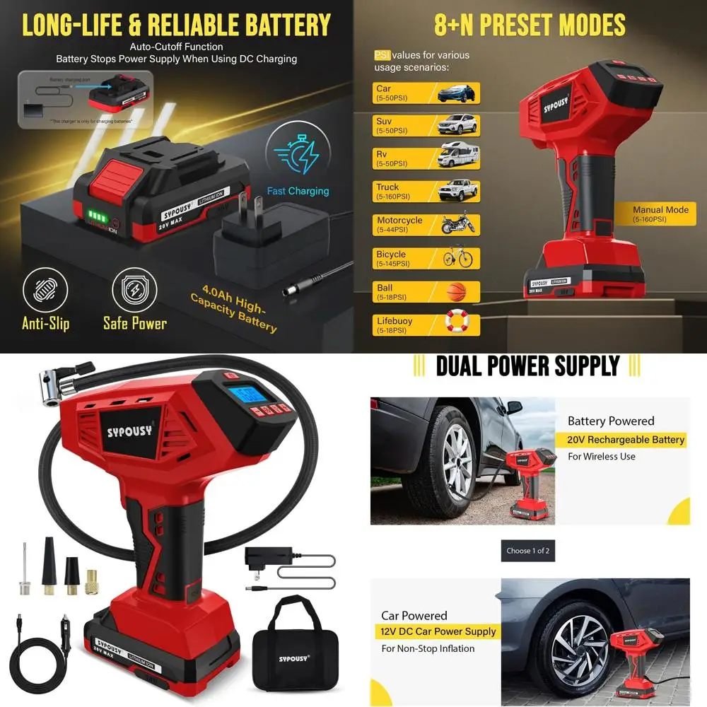 منفاخ إطارات لاسلكي محمول 160 رطل لكل بوصة مربعة مع بطارية 20 فولت، مضخة هواء رقمية سريعة للسيارات والدراجات النارية والدراجات الإلكترونية والمزيد #1