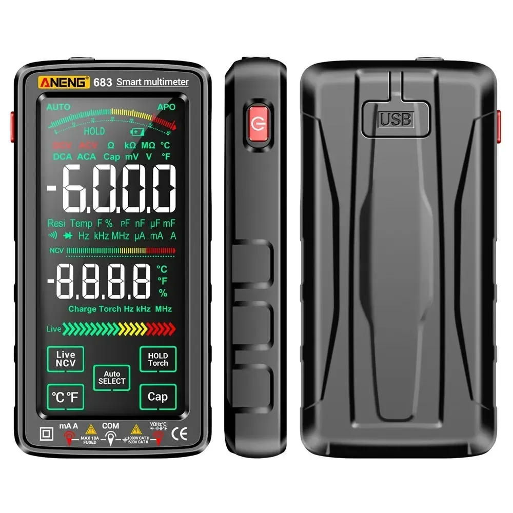 ANENG 682 683 6000 Counts Digital Multimeter Smart Anti-burn Rechargeable Meter NCV Tester 5-inch LCD Backlit Flashlight