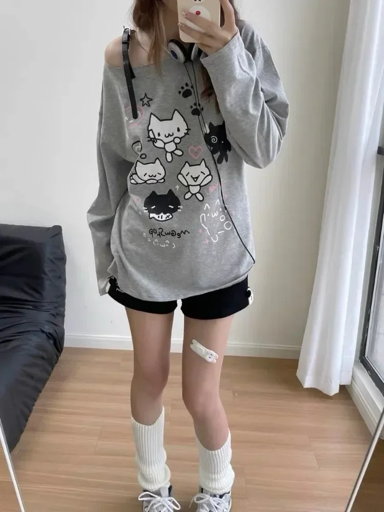 Y2k Harajuku Cuteore Hoodies Women Japanese Style Sweet Bandage Cartoon Print Oversized Sweatshirt Soft Girl 2024