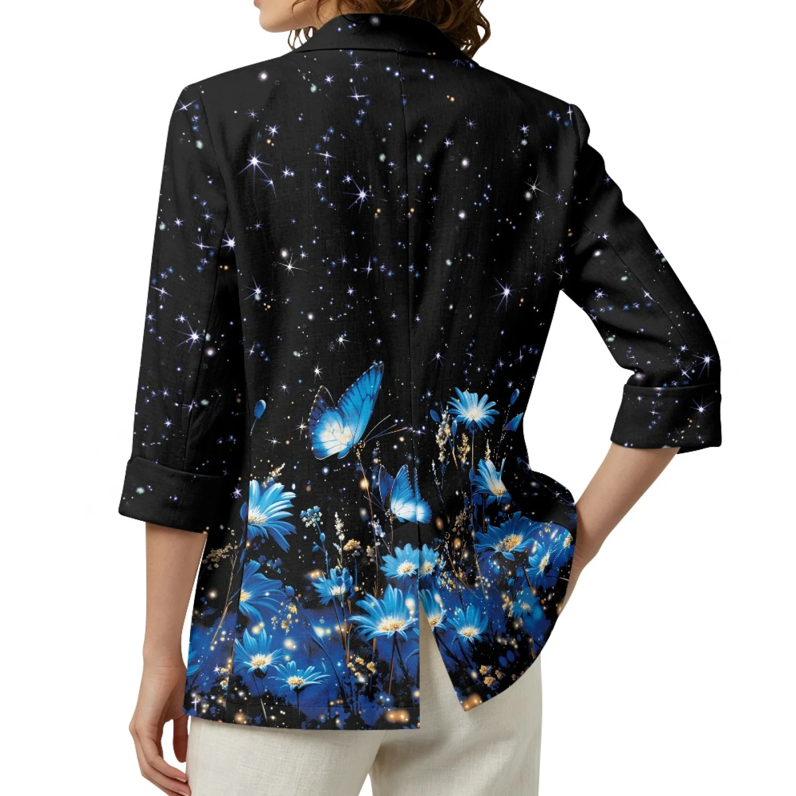 PENSTROLL Butterfly Flower Linen Like Beach Top Cover Up Cardigans for Women Loose Beach Cardigan
