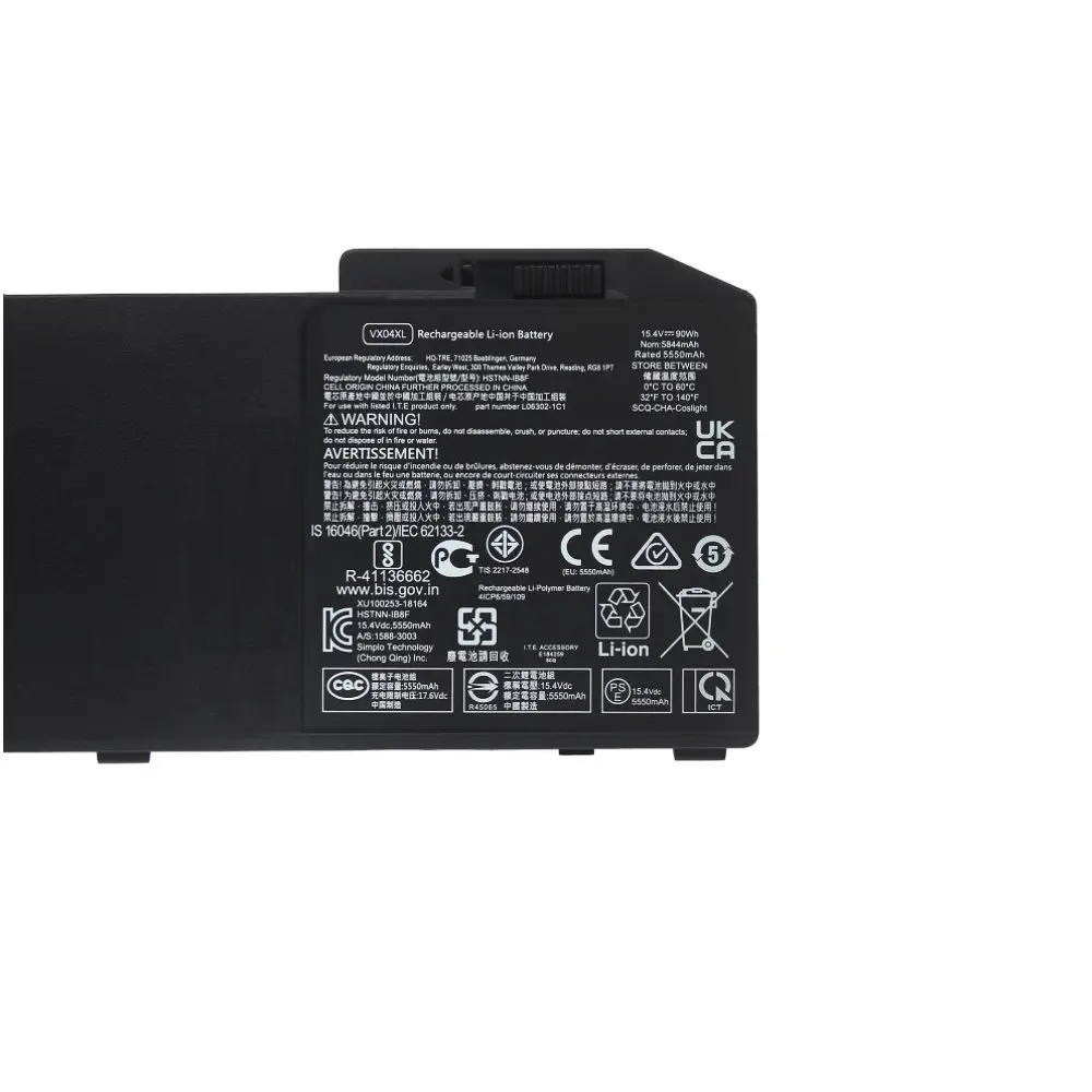 Nouvelle batterie d'ordinateur portable VX04XL 15.4V 90WH pour HP Zbook 15 G5 G6 série HSTNN-IB8F 5CN17PA 4ME79AA HSN-Q13C L05766-855 L06302-1C1