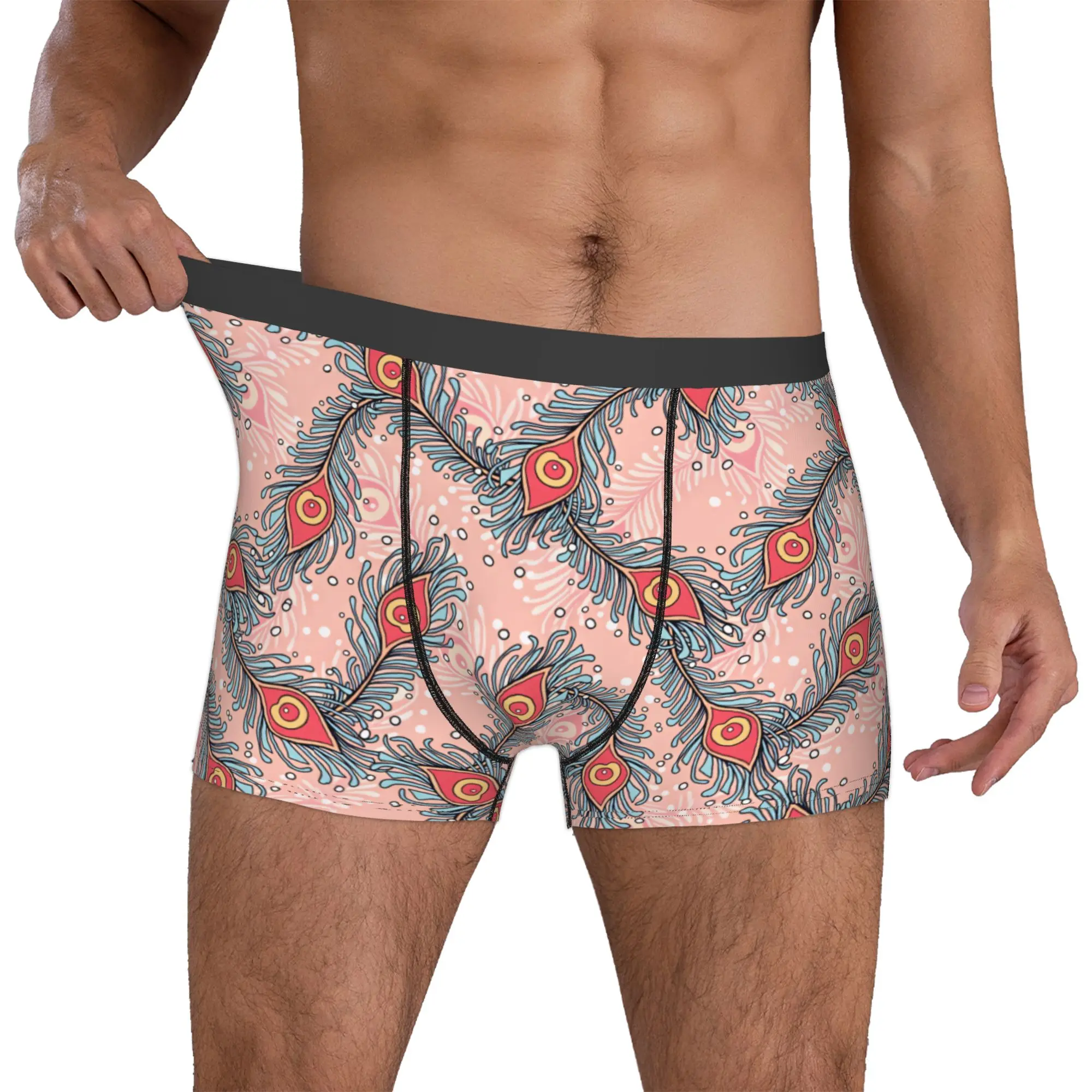 Fashion Peacock Feathers Seamless Pattern Boxers Shorts Panties Male Underpants Comfortable  Briefs Underwear