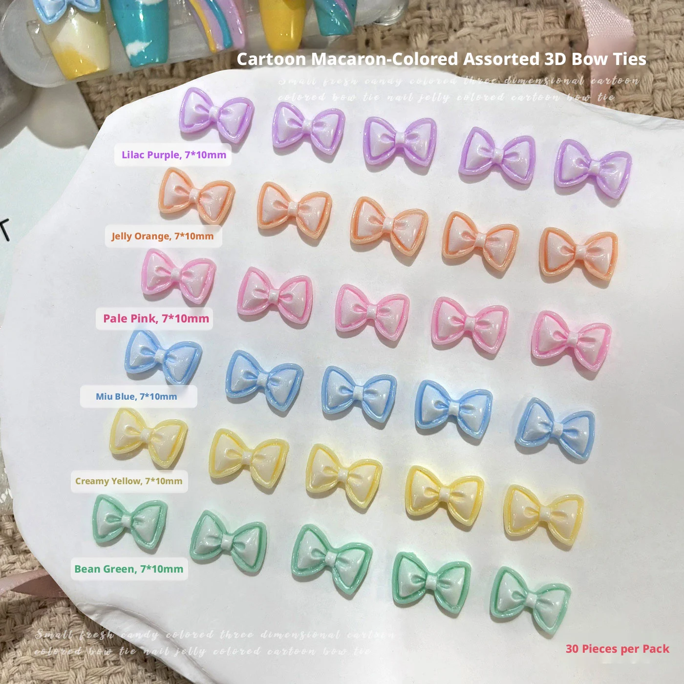 30/60/120 pcs Macaron Color Bow Nail Art Decoration Sweet 3D Resin Bowknot For DIY Manicure Salon Nail Accessories Supplies