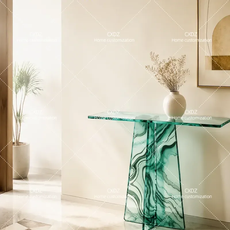 Light Luxury Tempered Glass Entrance Platform Large Flat Floor Villa Hotel Clubhouse Art Entryway Modern Home Decor