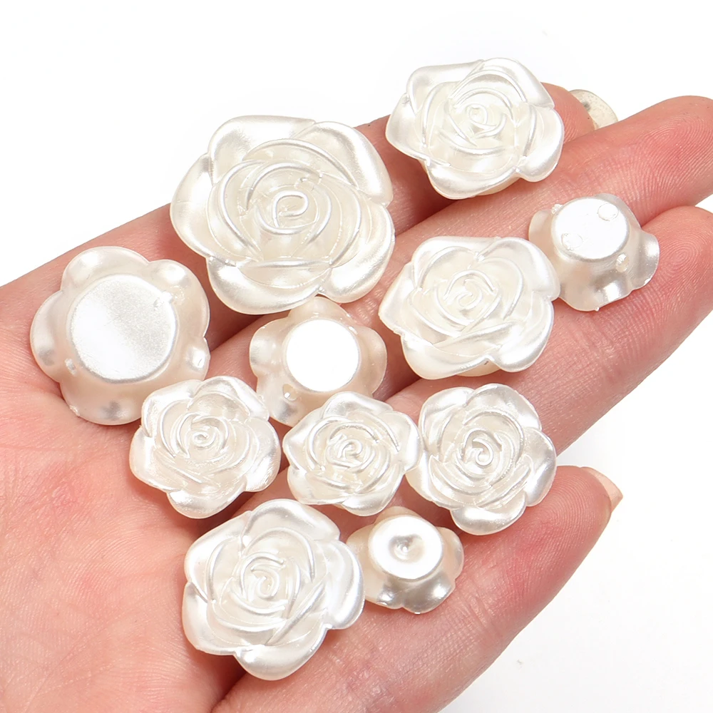 50-100pcs/lot Vintage White ABS Imitation Pearl Beads Patch Flat Back Rose Pearl Beads For Jewelry Making DIY Necklace Bracelet