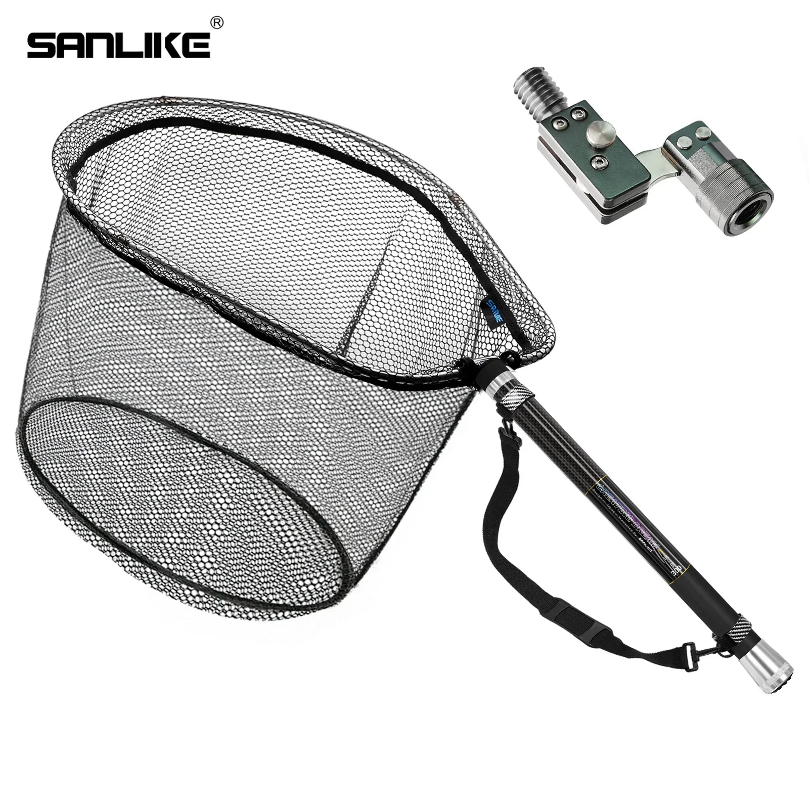 

SANLIKE 5 6m Fishing Net Set with Folding Head Retractable Carbon Fibre Landing Grip Rod Collapsible PE Net Fishing Gear Tools