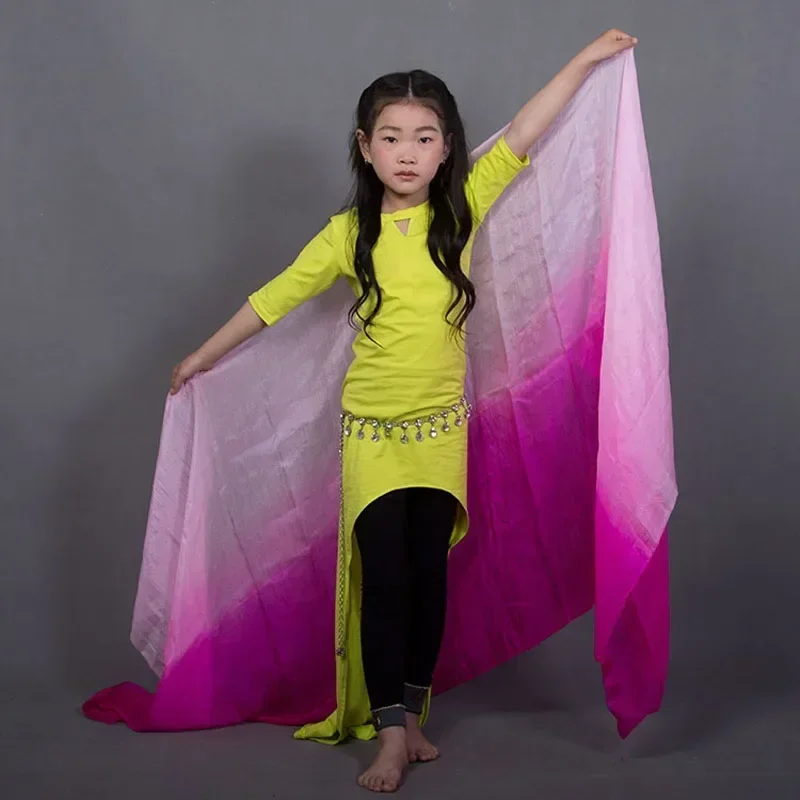 子供カスタマイズされたシルクベールグラデーション 100% 本物のシルクベール子供/女の子ベリーダンスハンドスカーフショールステージパフォーマンス小道具