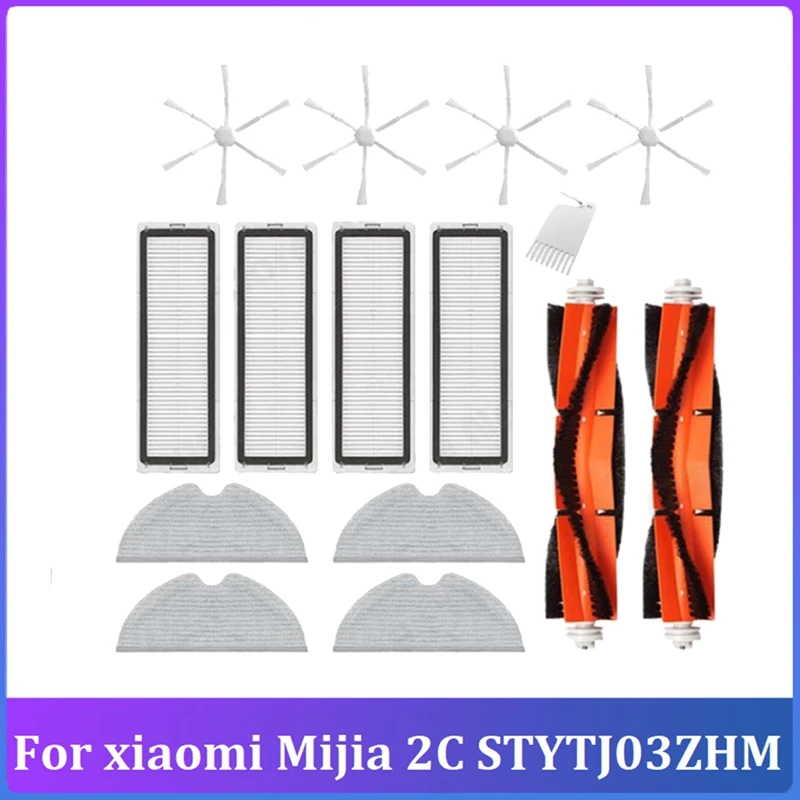 15Pcs Replacement Parts Kit For Xiaomi Mijia 2C STYTJ03ZHM Vacuum Cleaner Parts Main Side Brush Filter Mop Cloth