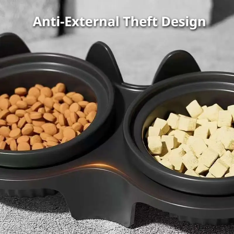 Schräger Doppelnapf für Haustiere, Reisnapf, Futter- und Trinknapf für Welpen und Kätzchen, Zwei-Napf-Set für Haustiere, Hundefutter- und Trinknapf, Kunststoff-Trinknapf für Haustiere – Detail 15