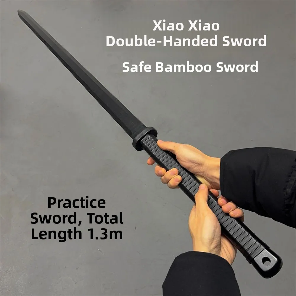 130cm Long Bamboo Wooden Double-Handed Sword for Martial Arts Practice Elegant Integrated Design Ancient Style Cosplay Prop