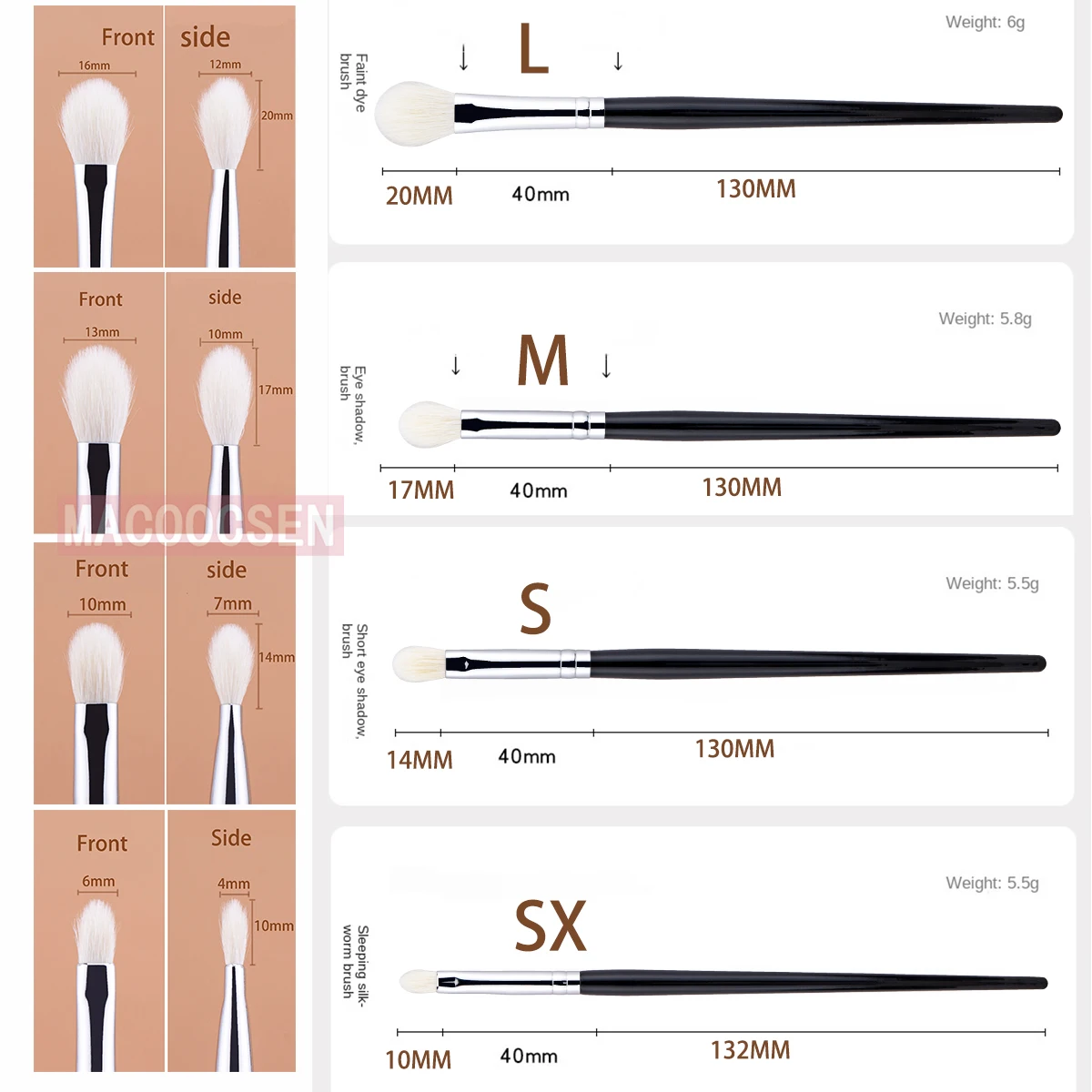 Pędzel do makijażu brzoskwiniowy pędzel do mieszania cieni do powiek 100% kozich włosów naturalny puszysty cień do powiek zagniecenie pędzel do makijażu
