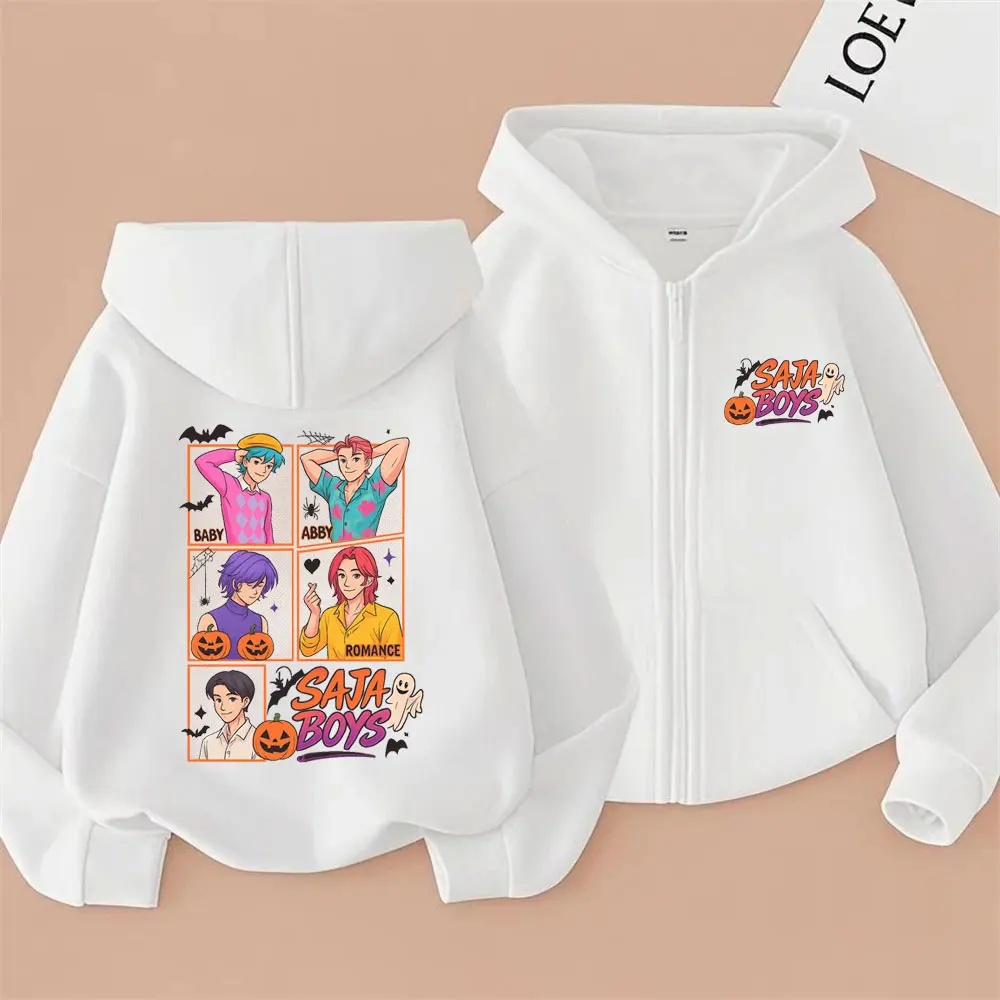 Movie Kpop Demon Hunters Saja Boys Zipper Hoodie Men Women Halloween Sytle Zip Up Jacket Male Fashion Casual Oversized Hoodies