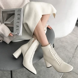 INS HOT women Ankle boots Genuine Leather 22-26.5 cm feet length boots for women Pointed toe Chelsea boots high heel boots