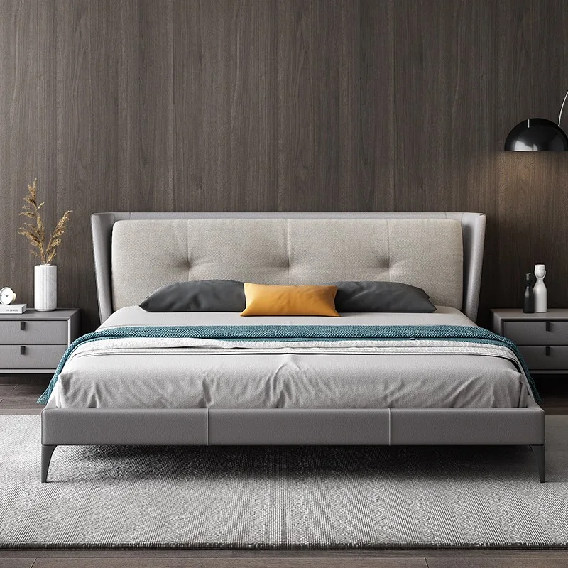 

Dialogue space Italian minimalist leather art bed, double master bedroom, leather king bed, wedding bed, 1.8m soft bed, single b