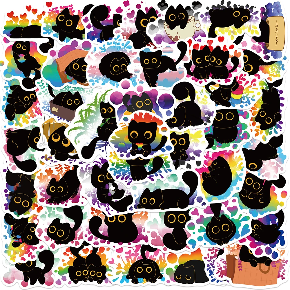 10/30/50 Stück Regenbogen stolze schwarze Katze Cartoon Graffiti Aufkleber lustige Kätzchen Aufkleber DIY Telefon Laptop wasserdicht niedlich Aufkleber Spielzeug