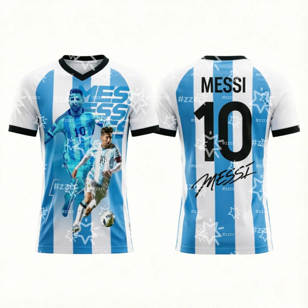 2026 Argentina Football Fan Gifts Messi No.10 Football Jersey Summer Sports Men's T-Shirt Children's Clothing Tee Y2k Woman ﻿