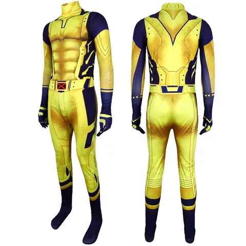 Superhero Cosplay Costume Slim Fit Superhero Cosplay Bodysuit Spandex Superhero Wolverine Jumpsuit for Halloween Man Outfit