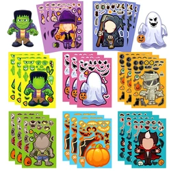 8/16Sheets Halloween Make a Face Puzzle Sticker Kids Party Favors Gift Toy DIY Pumpkin Ghost Assemble Jigsaw Educational Game