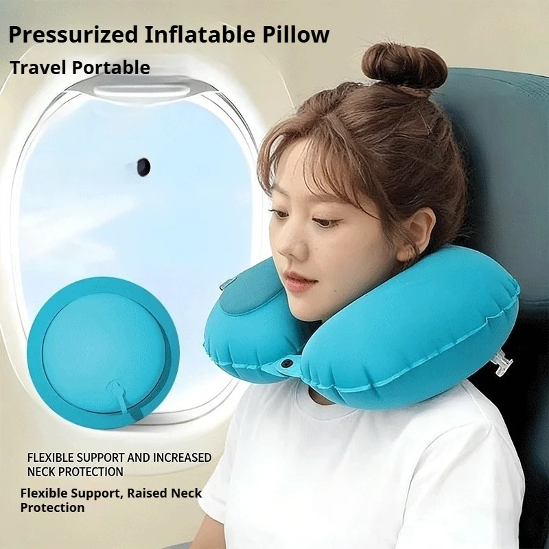 Press Type Inflatable Neck Pillow Inflatable U-shaped Pillow Travel Foldable Portable U-shaped  Car Pillow Car Accessories