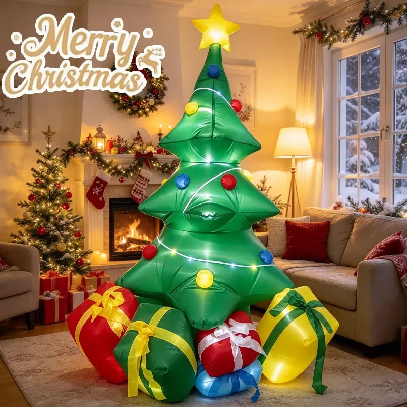 1PC LED Inflatable Christmas Tree Gift Decoration Outdoor Holiday Yard Decor for Garden Lawn Porch Patio and Festive Parties