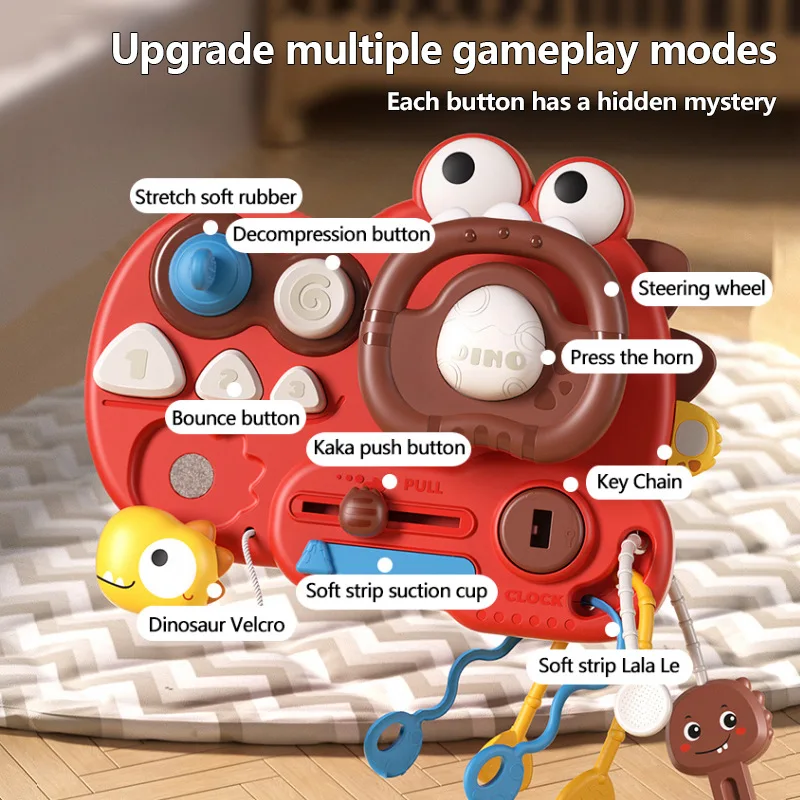 Volante de dinosaurio para bebé, juguete Montessori, cuerda de tracción, juguete sensorial para bebé de 6 a 12 meses, juguetes de actividad de silicona, juguete educativo para niños