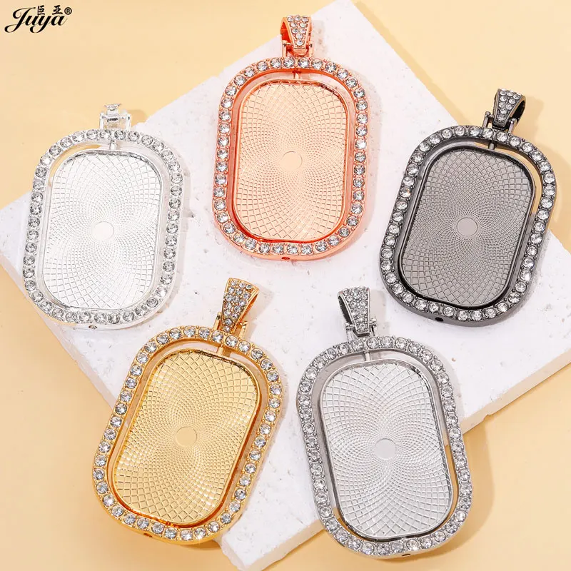 

15PCS Double Sided Pendant Base 24x38mm Rotatable Bezels Tray Charms For DIY Pop Necklaces Supplies Jewelry Making Accessories
