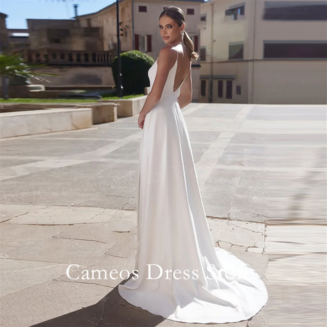 SONDR مخصص السباغيتي الأشرطة العاج ألف خط فساتين الزفاف Ruched كوريا بلا أكمام الشق العرائس فساتين النساء فساتين زفاف