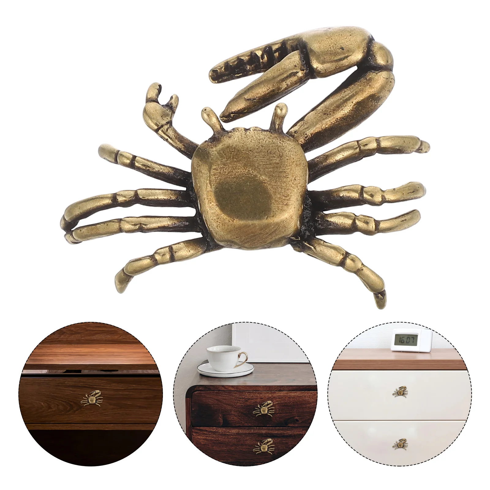 

2Pcs Brass Crab Cabinet Knobs Nautical Themed Creative Drawer Pulls for Kitchen Wardrobe Dresser Furniture Handles Coastal Decor