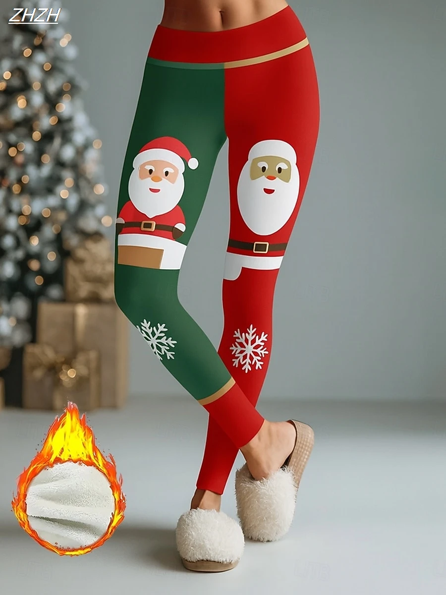 2025 Pantalones navideños para mujer Leggings Ropa de calle de vacaciones Pantalones largos Breaso Navidad Copo de nieve Térmico Cálido Cómodo Elástico