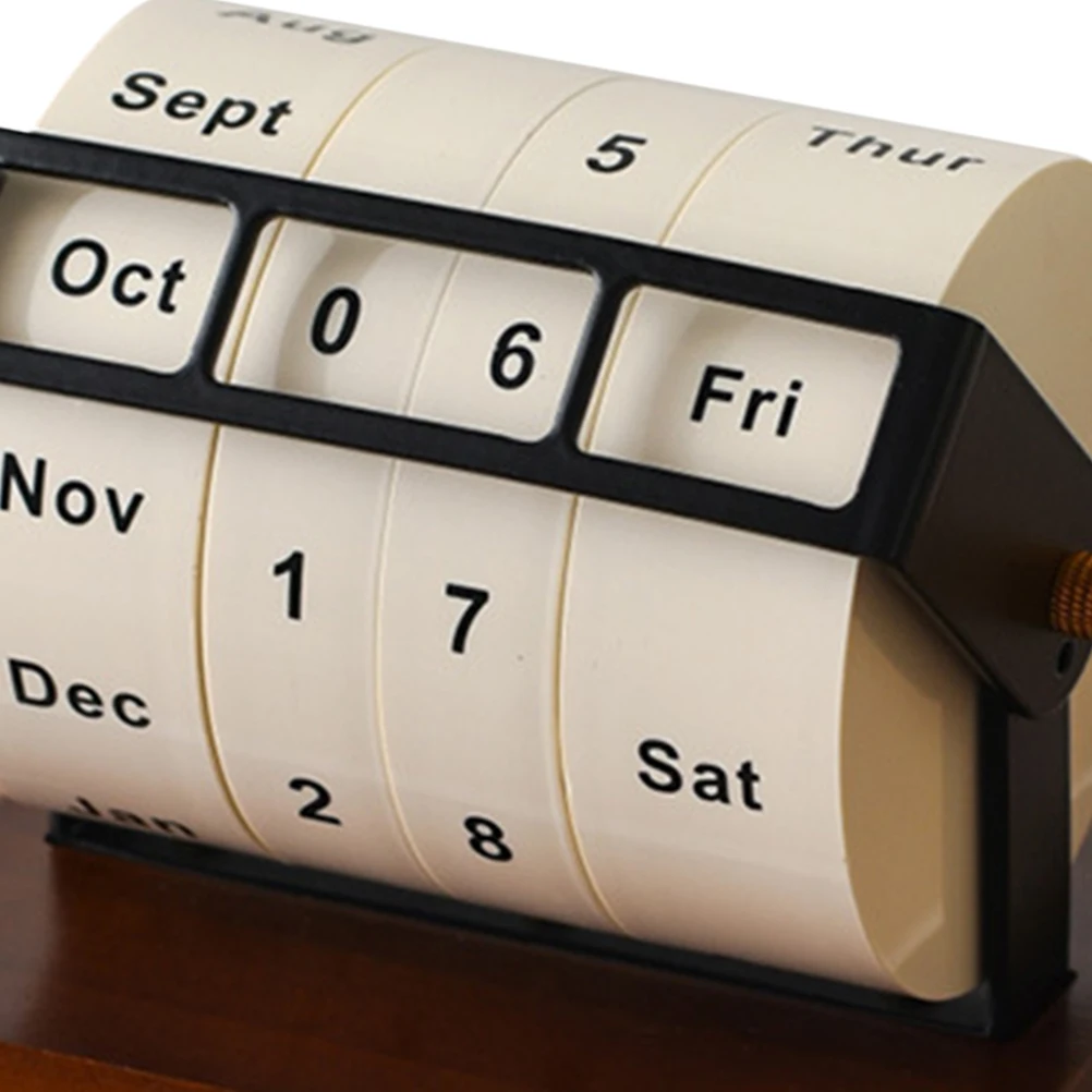 Calendario perpetuo rotante in legno Mese Settimana Giorno Data Espositore Conto alla rovescia manuale Decorazione per l'home office