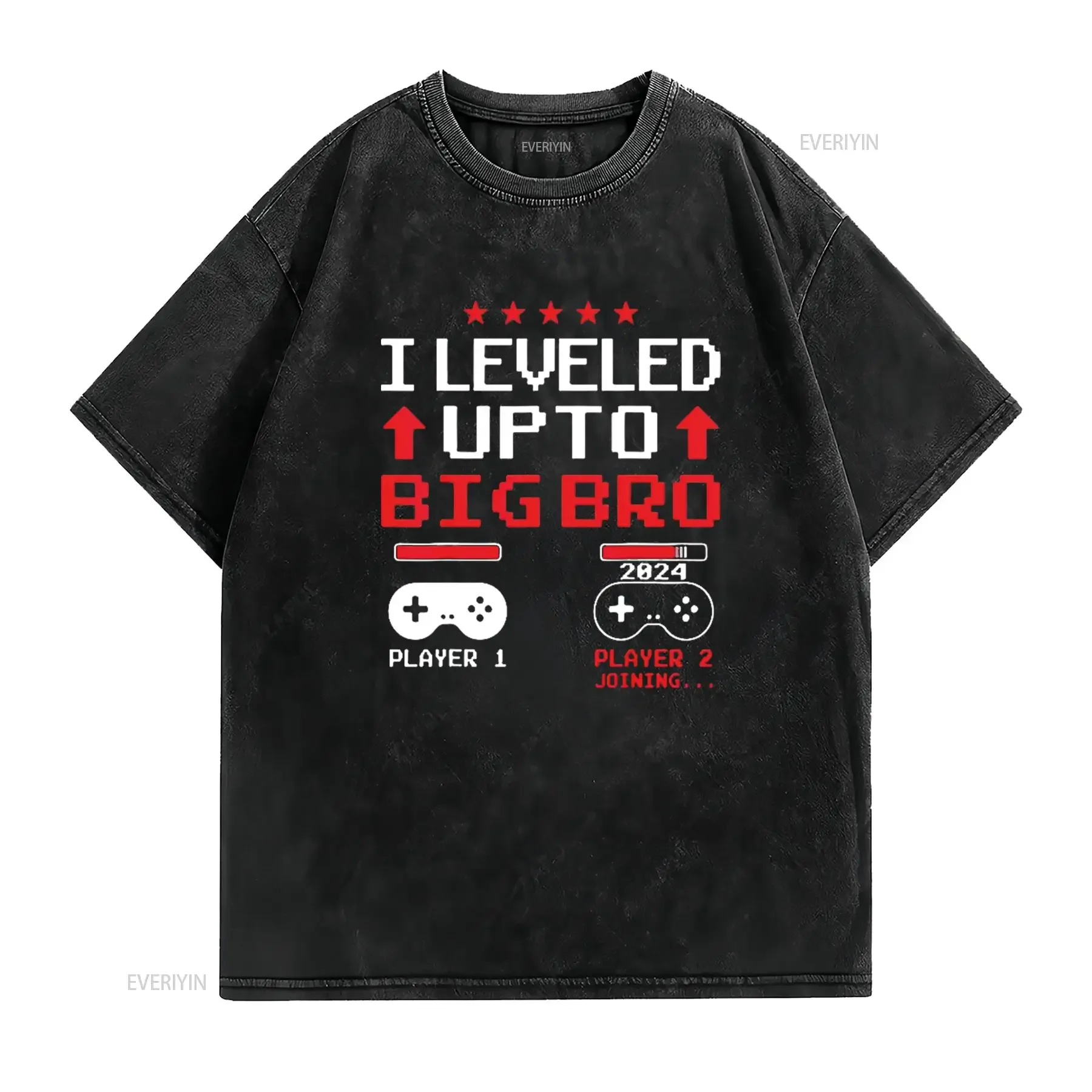 I m Going To Be A Big Brother 2024 Leveled Up Bro Mens T Shirt Black 2XL vintage Washed homme Casual Stylish Soft Slightly