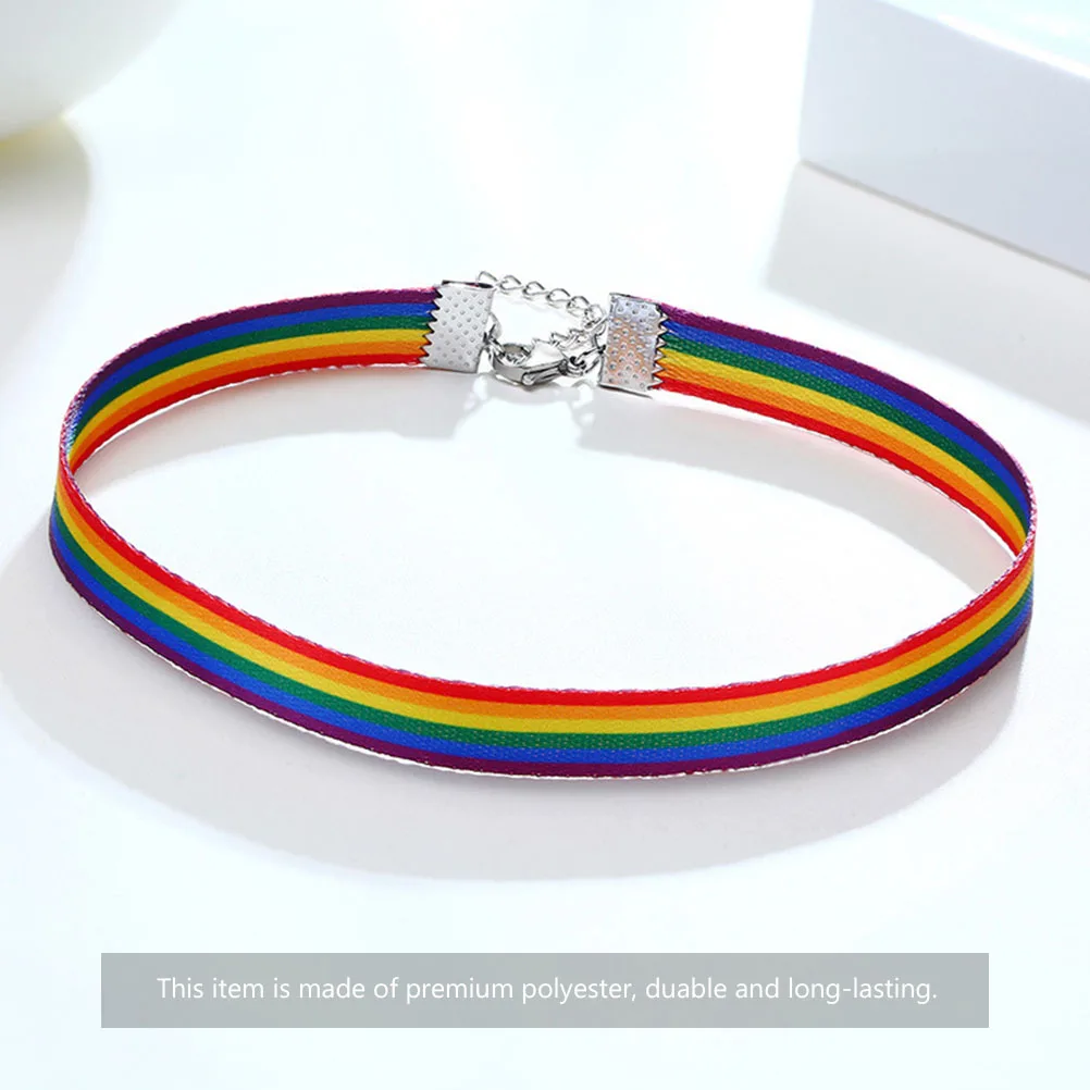 

Rainbow Necklace Polyester Ribbon Clavicle Women Adjustable Fashion Bright Colors Unique Necklace Stage Parties Shopping Short