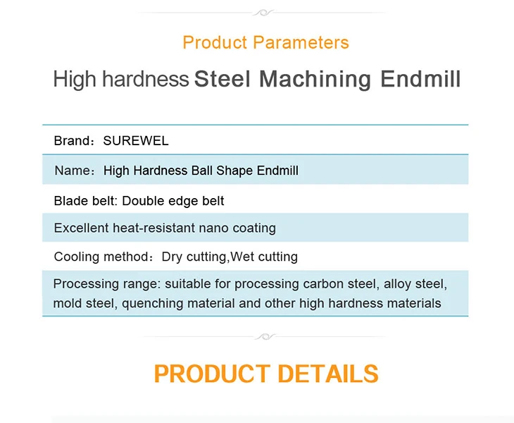 SUREWEL HRC63 Kugelfräser-Schruppfräser für Stahl, Formenstahl, Kohlenstoffstahl, vergüteten und gehärteten Stahl, Metallwerkzeug – Detail 4