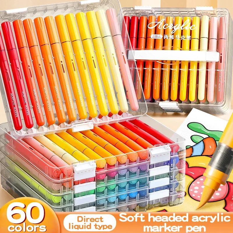 

24/48/36/72color Acrylic Colored Markers Brush Soft Tip Direct Ink Waterproof Flexible Art Colored Marker Pens for DIY Painting