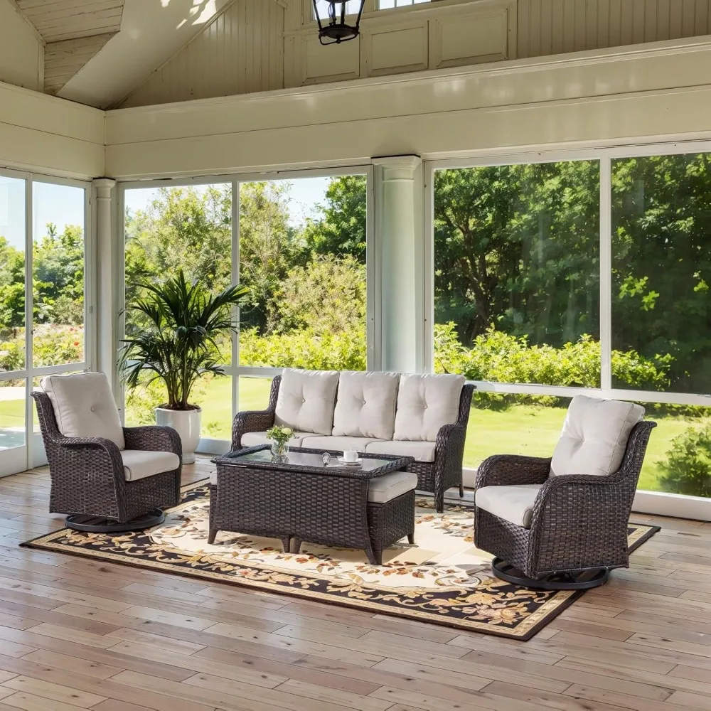 

Outdoor Furniture Patio Furniture Set - 6 Piece Patio Conversation Set with Swivel Rocker Chairs, Rattan Sofa