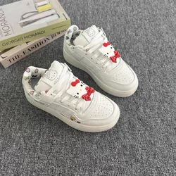 Sanrio Hello Kitty Cute Print Women's Shoes New Trend Korean Style White Sports Shoes Simple Design Casual Versatile Board Shoes