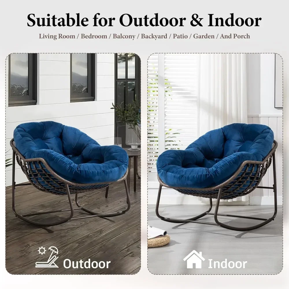 大型屋内屋外ロッキングチェア、快適な籐の卵椅子ラウンジ、屋外ポーチ、パティオ、裏庭バルコニー用