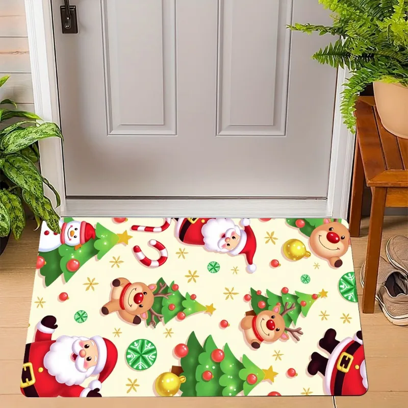 Christmas Gingerbread Man Carpet Santa Claus Reindeer Mat Snowman Home Decoration Merry Xmas Door Rug Non-Slip Floor Mat