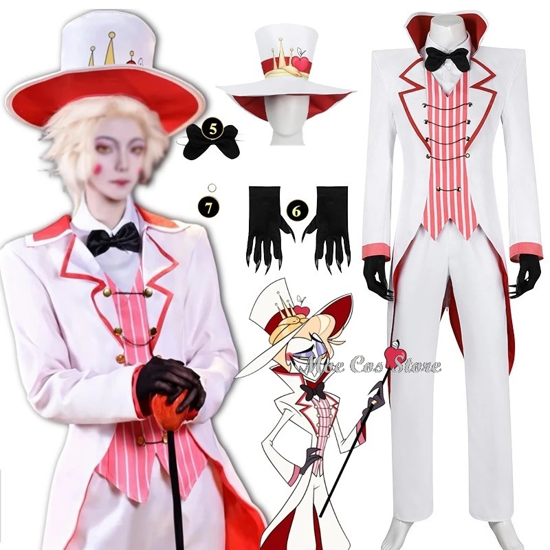 

Navidad Рождество disfraz HazzbinHotel Lucifer Morningstar Косплей Костюм Шляпа Парик Костюм Взрослые Мужские Фрак Аниме Опора Одежда