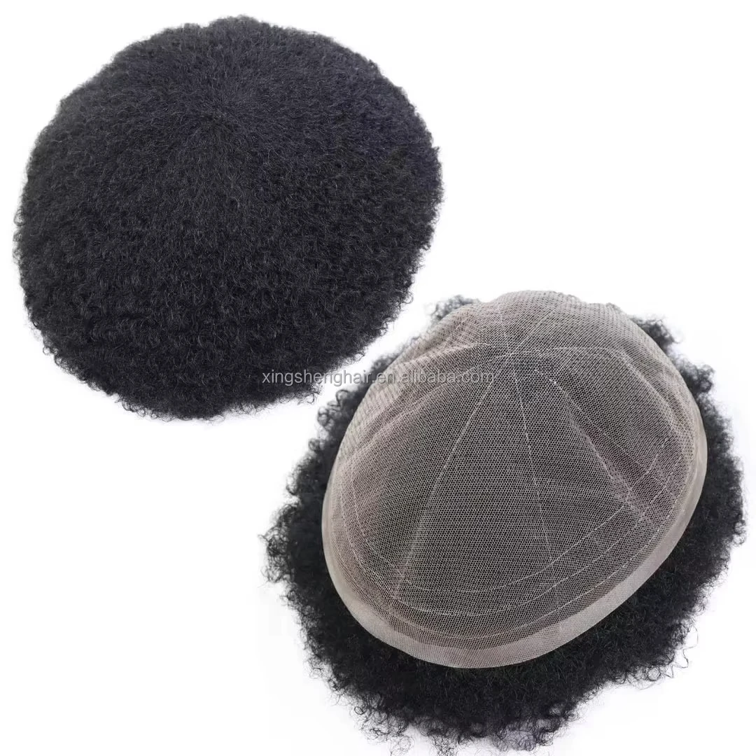 Parrucchino afro per uomo Parrucca parrucchino in pizzo pieno non rilevabile Protesi per capelli maschili Unità di sistema da 6 pollici Parrucca afro riccia
