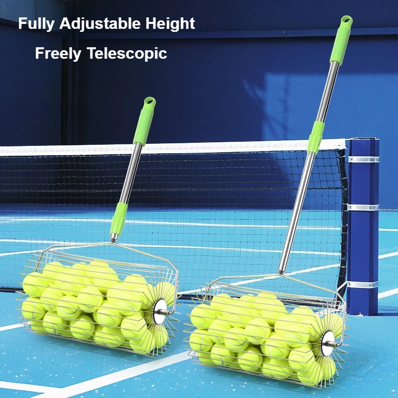 Large Capacity Storage.New Upgrade Full Stainless Steel Tennis Ball Picker Push-Type Telescopic Automatic Quick Collector.