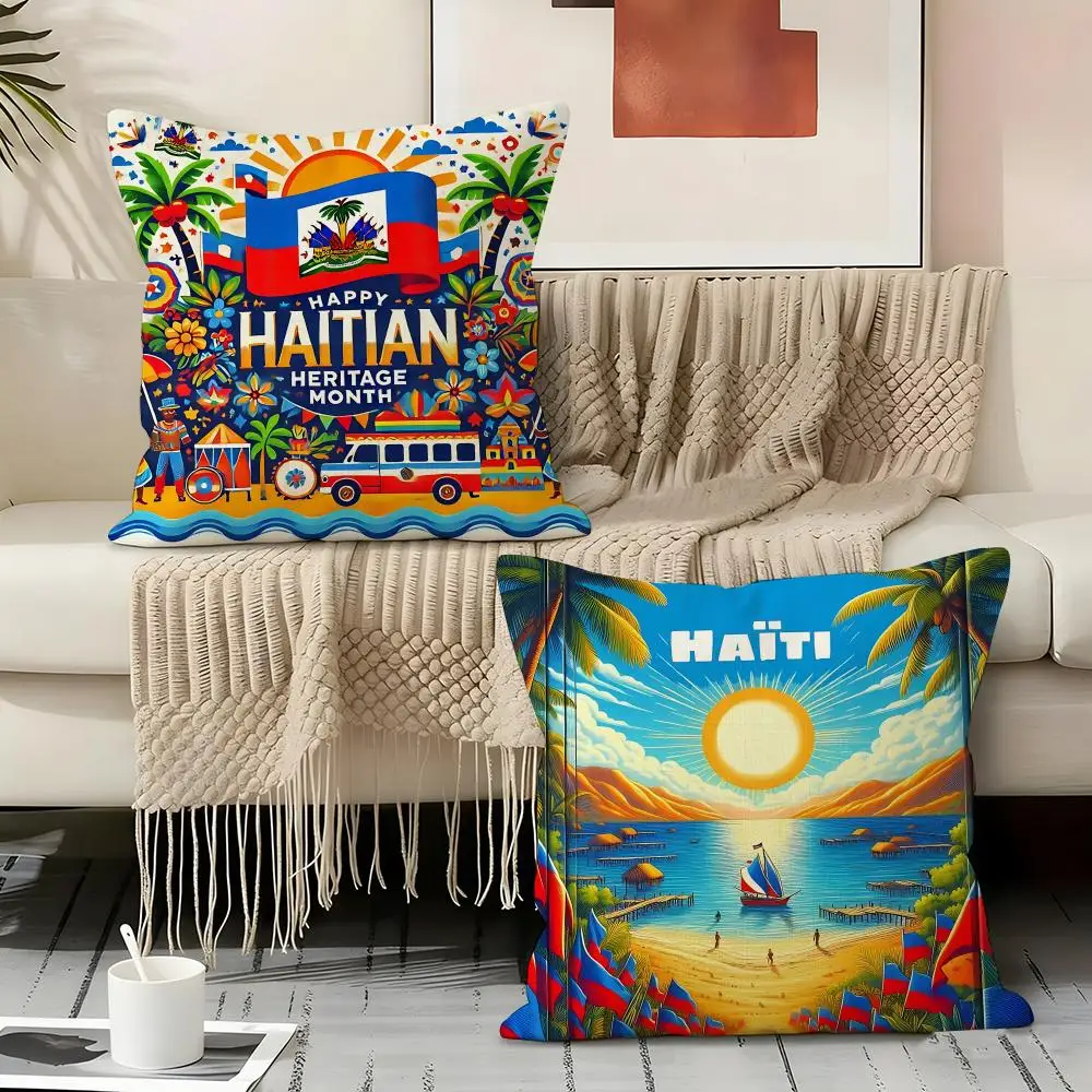 Haiti Fashion Flag Pillow Case Pillowcase, Double-sided Printed, Sofa Cushion, Bedroom Headboard Pillow