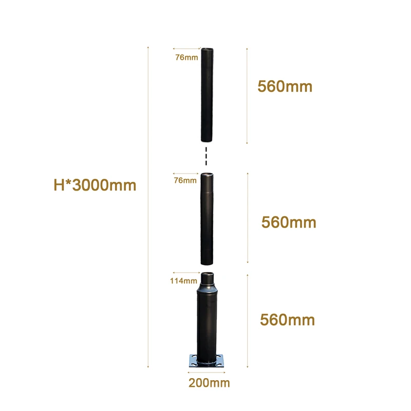 Imagem -05 - Metro de Diâmetro 76 mm Porta Alta Jardim Poste Simples e Fácil Montar Luz de Rua Pólo Preto Lâmpada Secional Pós 3