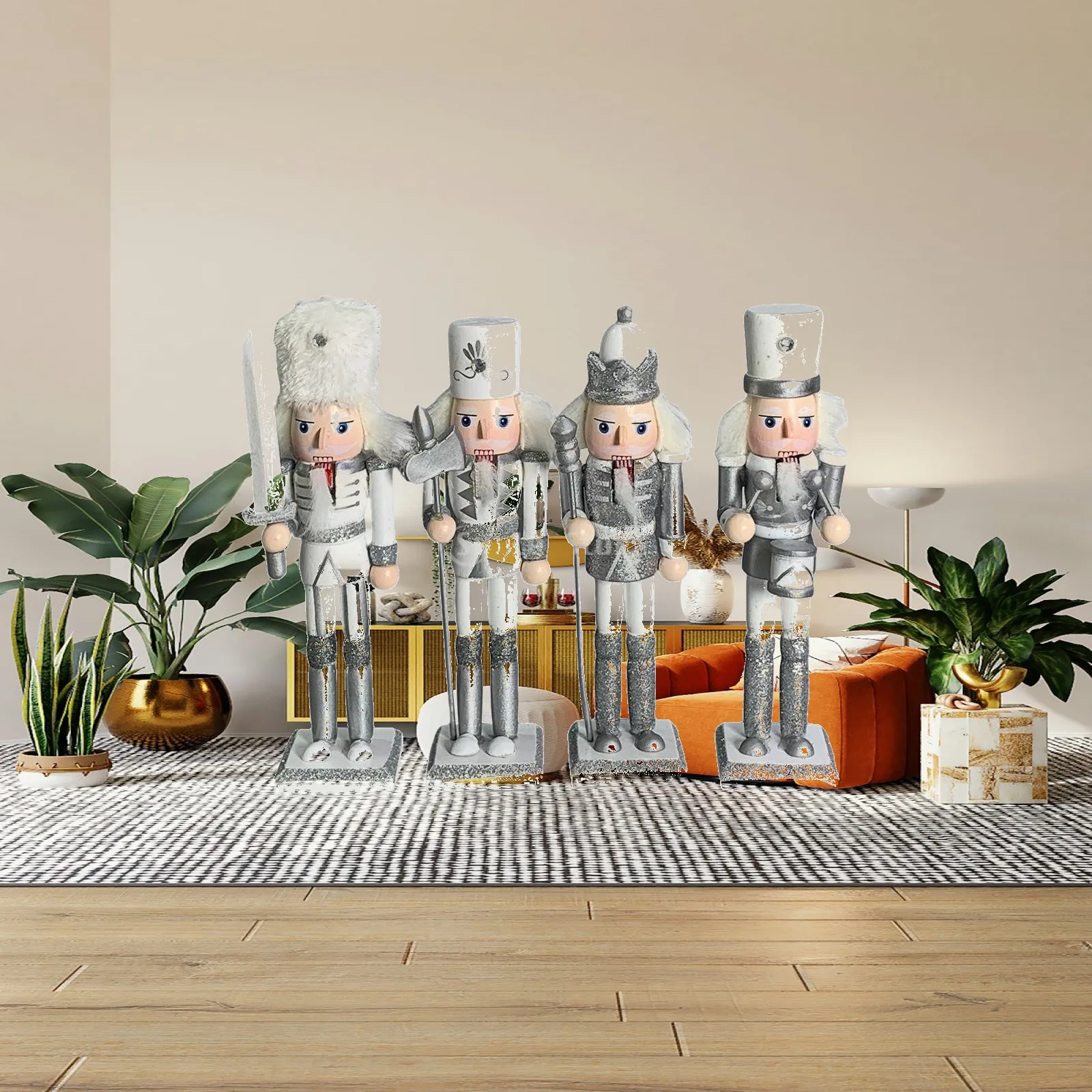 4Pcs Nutcracker Puppet 18cm Traditional Decoration Figurines Handcraft Gift Ornaments Creations Nutcracker Soldier Ornament