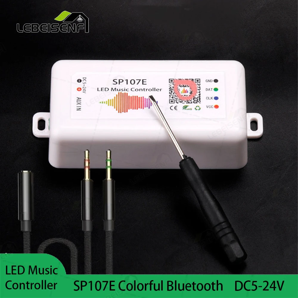 

SP107E Bluetooth светодиодный контроллер, синхронизация через приложение с музыкальным ритмом, конструкция с защитой от помех, идеально подходит для украшения вечеринки WS2812B WS2811