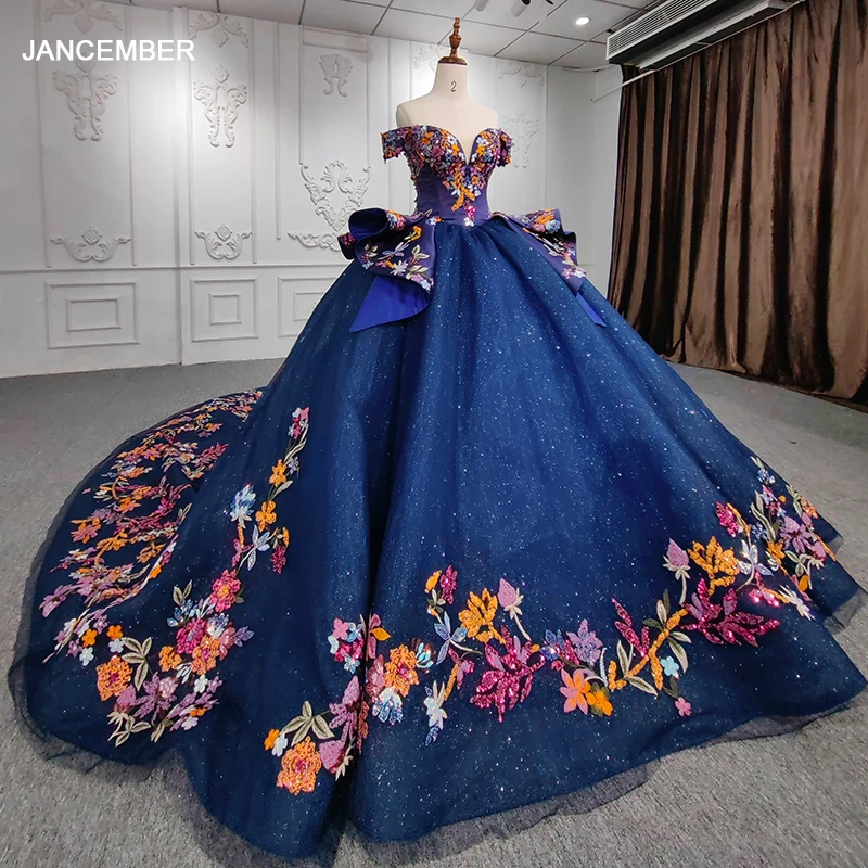 

Quinceanera Dresses Ball Gown Crystal Vestidos De 15 Años Flowers Blue Sequined V-neck Beading DY9945 Evening Party Dress 2022