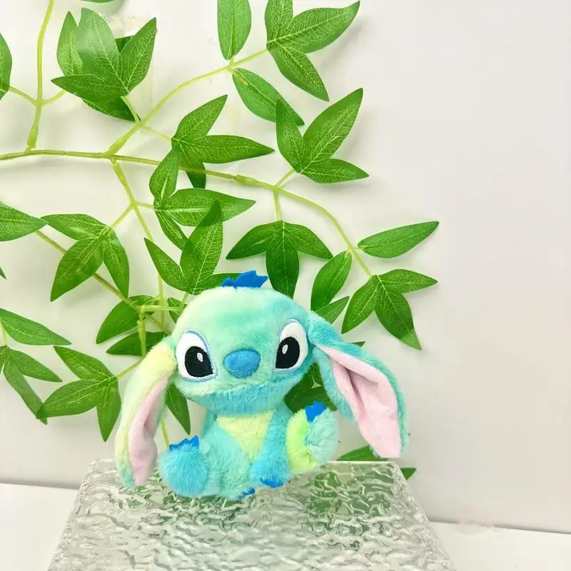 かわいい12cmのスティッチペンダントキーホルダー、レインボー絞り染めぬいぐるみおもちゃペンダント、ディズニークリエイティブキュートドーパミン人形、女の子バッグ、車ギフト