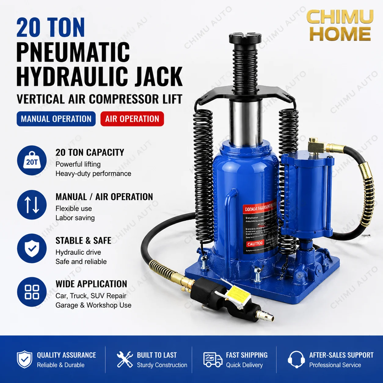 【CHIMU HOME】 20 Ton Pneumatic Hydraulic Jack Vertical Air Compressor Labor Saving Lift for Car Truck SUV Repair Tool