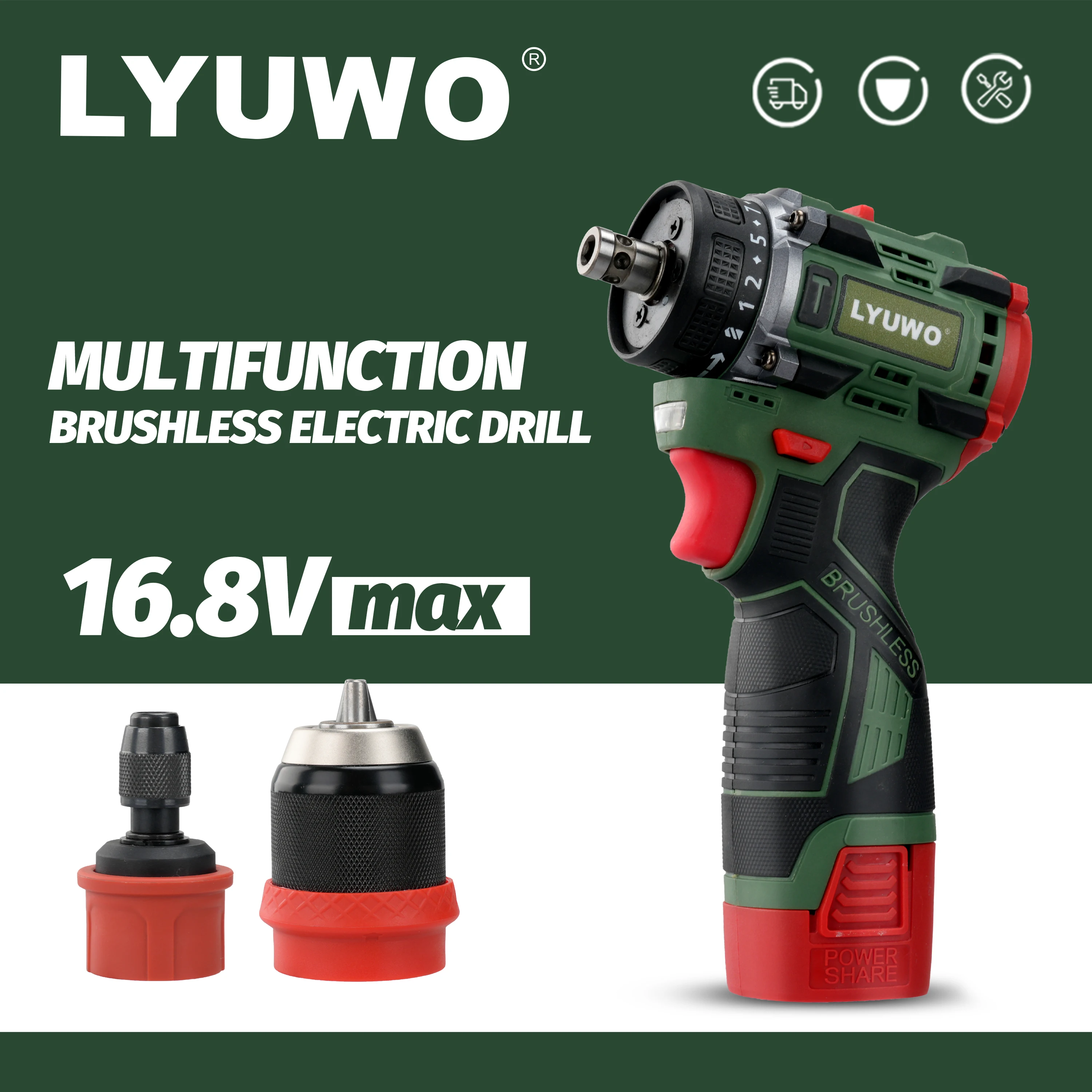 LYUWO Brushless Driver Multi Functional Lithium Electric Drill High Torque Charging Hand Drill Screwdriver Tool Dual Use Clamp