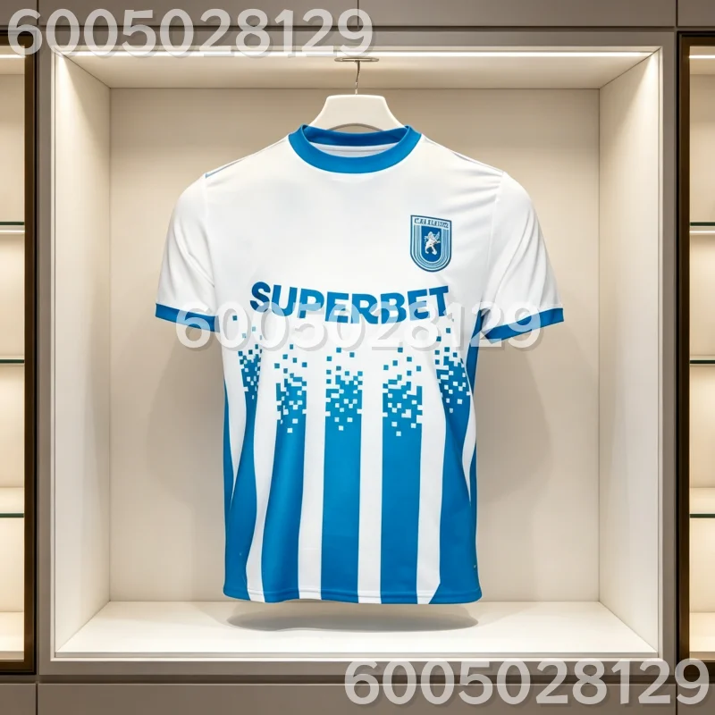 Universitatea Craiova Style Soccer Jersey Family Matching Outfit Blue White Striped Print Football T-shirt for Men Women Kids